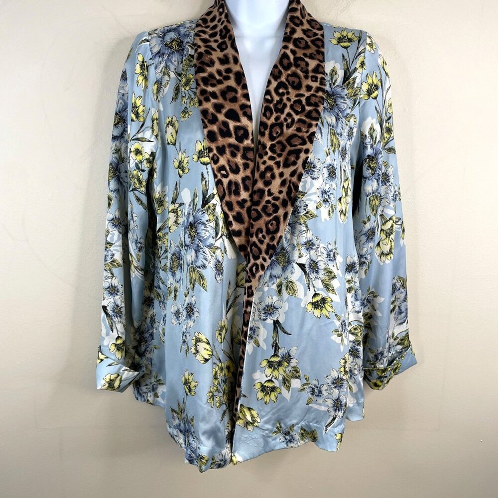 White House Black Market Womens‎ Mixed Print Silky Satin Jacket Size XSP Cheetah
